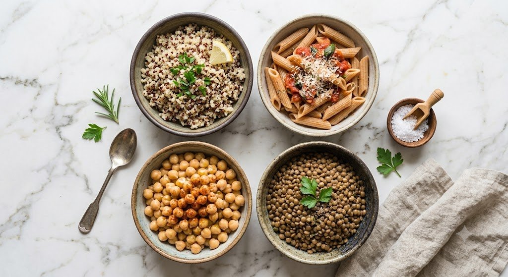 whole grains and legumes high fiber